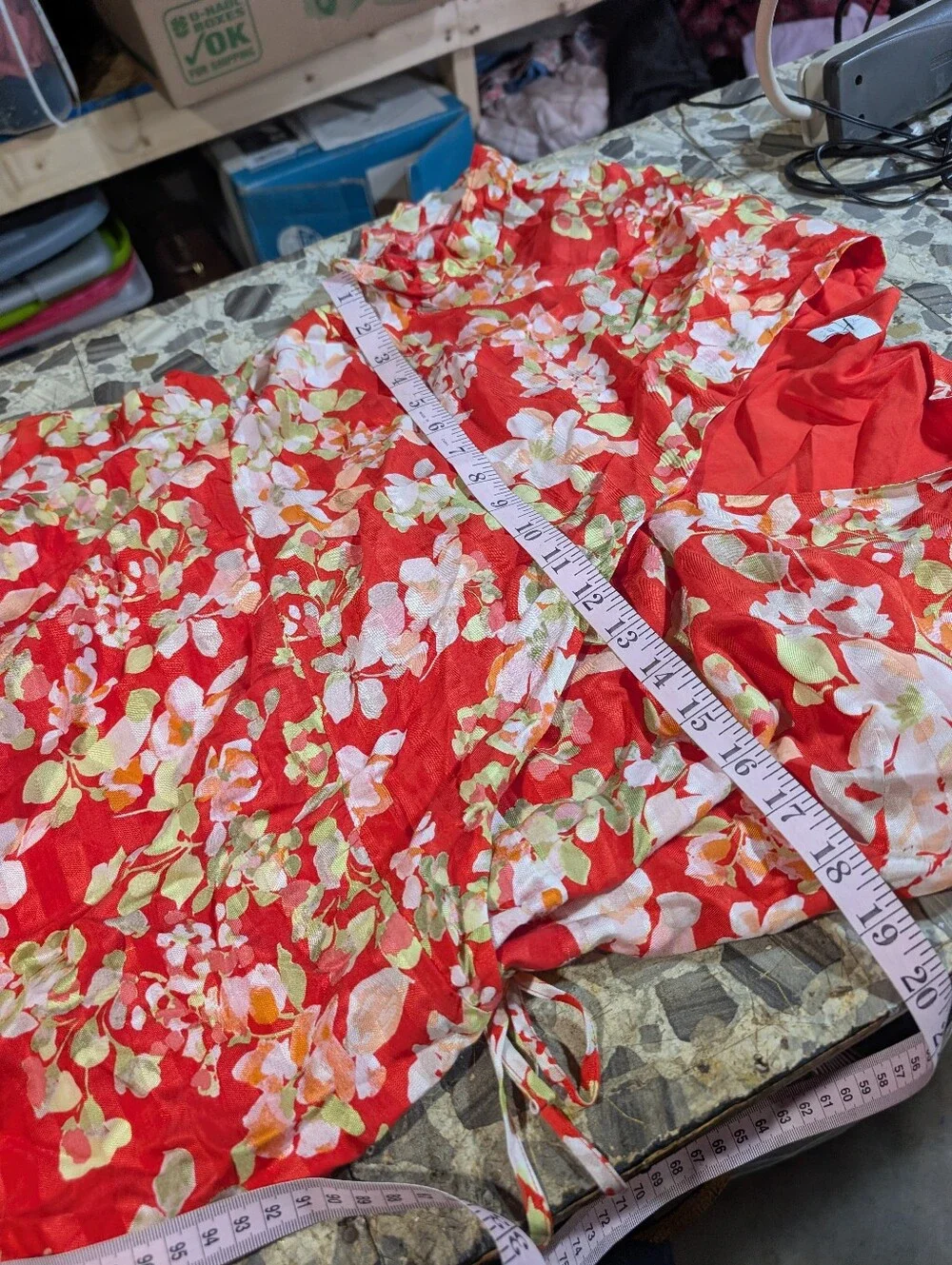 J. Jill Red Floral Wrap Summer Tropical Vacation Trip Ruffle Dress Size Large - Picture 10 of 11